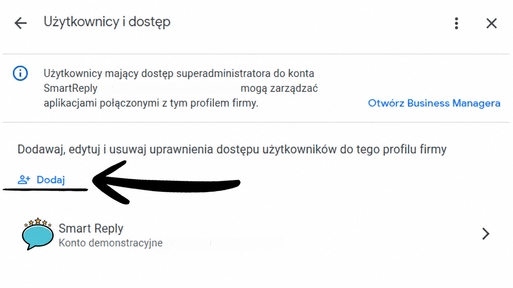 Kliknięcie przycisku Dodaj w panelu Google